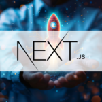 next.js logo with rocket background